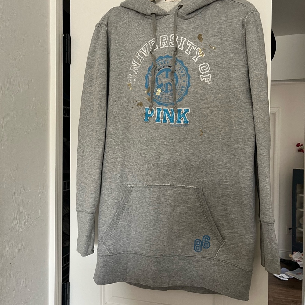 PINK Victoria's Secret Gray Hoodie with Blue Accents